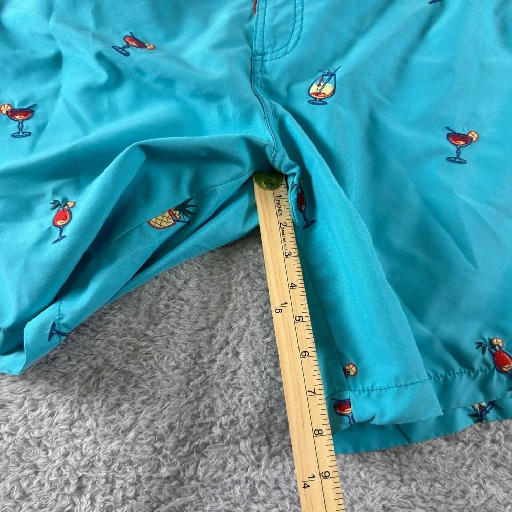 Tommy Bahama Mens Turquoise Cocktail Pineapple Embroidered Swim Trunks Large